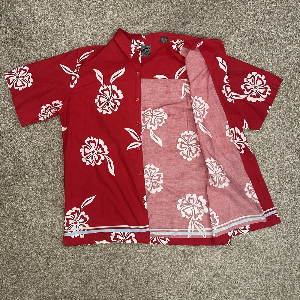 Piping Hot Floral Red White Short Sleeved Button Shirt Men's Size XLarge - Picture 3 of 11